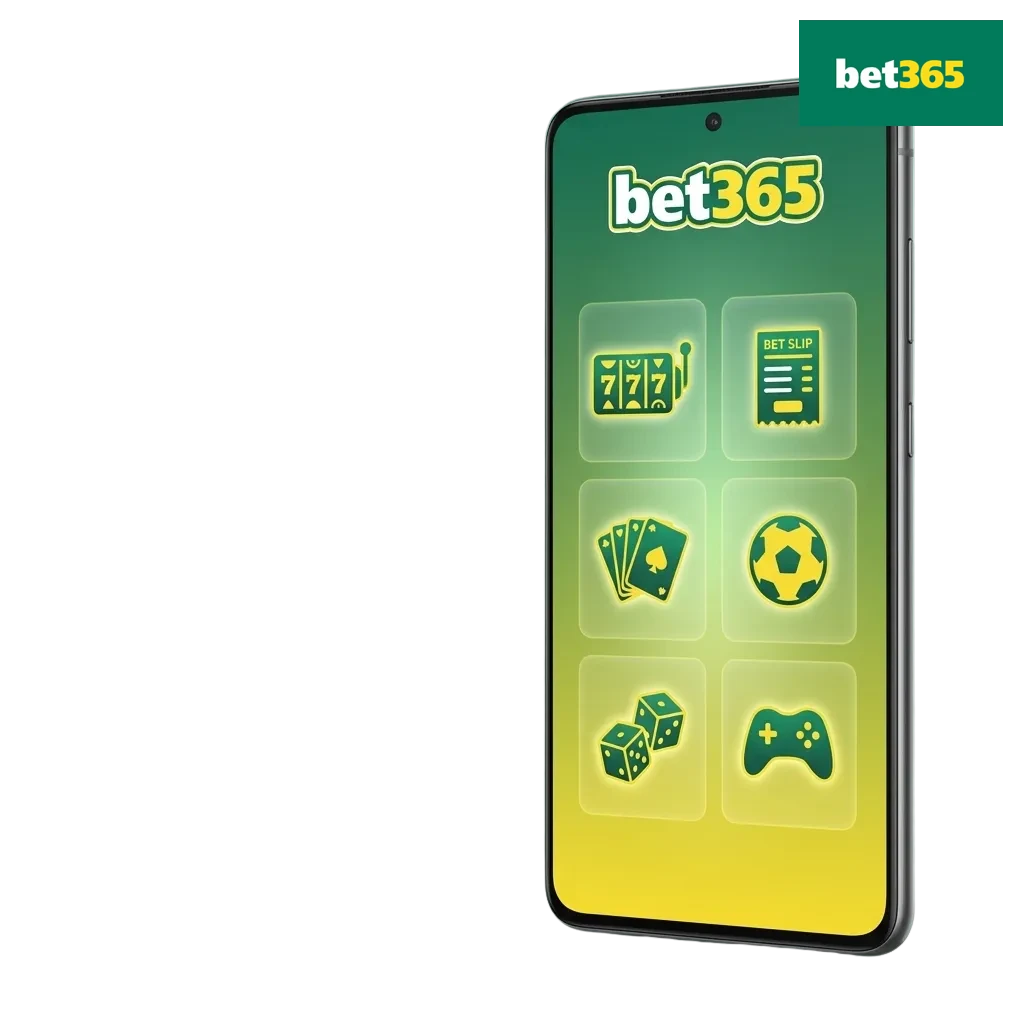 Phone screen showing Bet365 (PL) Android app with sports betting, live odds, and casino games in a mobile-first layout