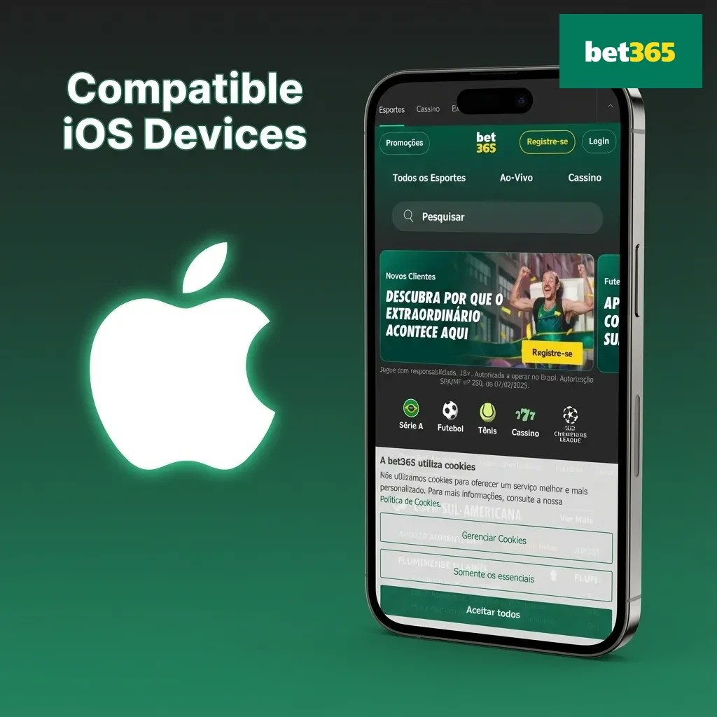Graphic listing Bet365 (PL) app compatibility with recent iPhone X–15 models and modern iPads running iPadOS 12+
