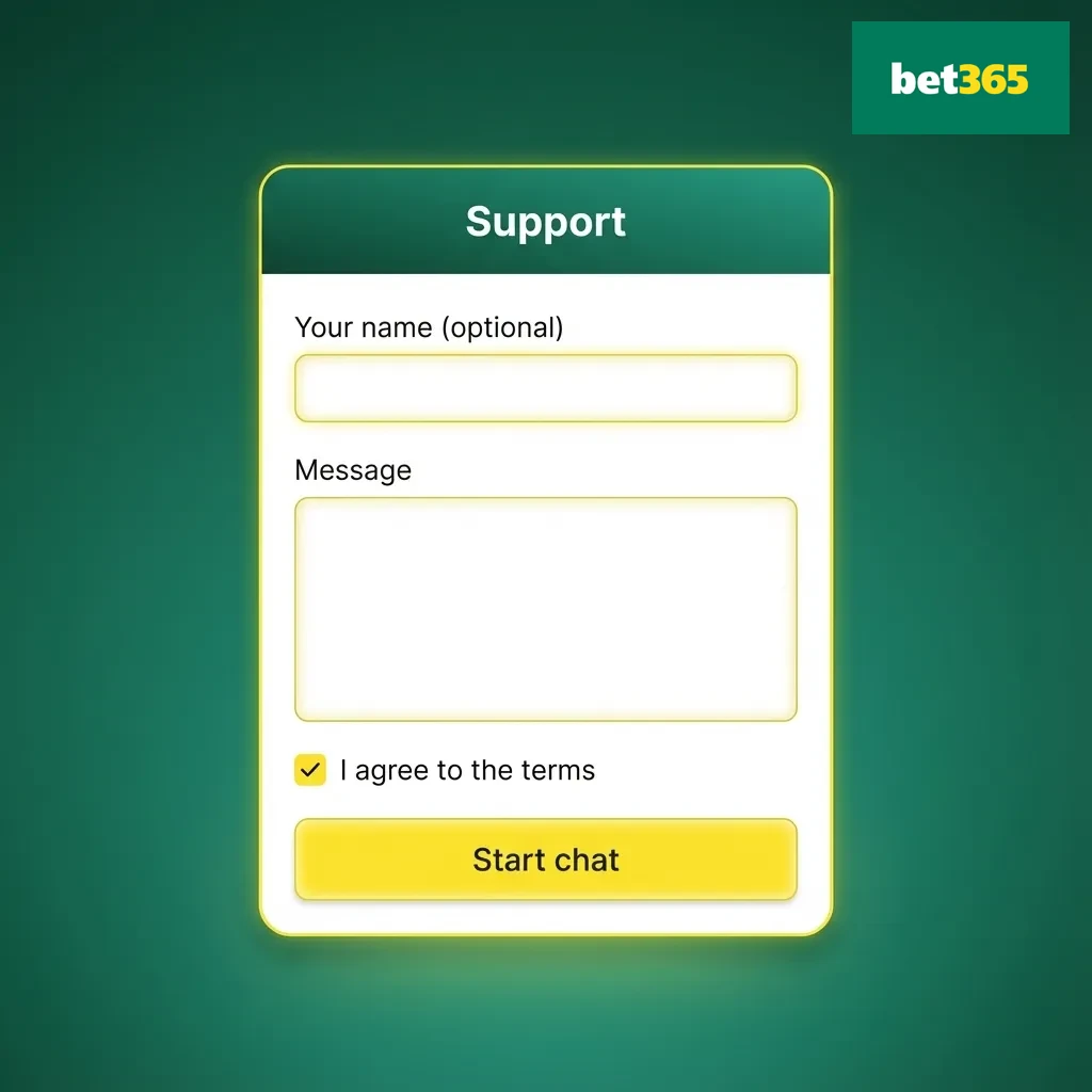 Bet365 India customer support screen showing 24/7 live chat, email, FAQ and message centre contact options