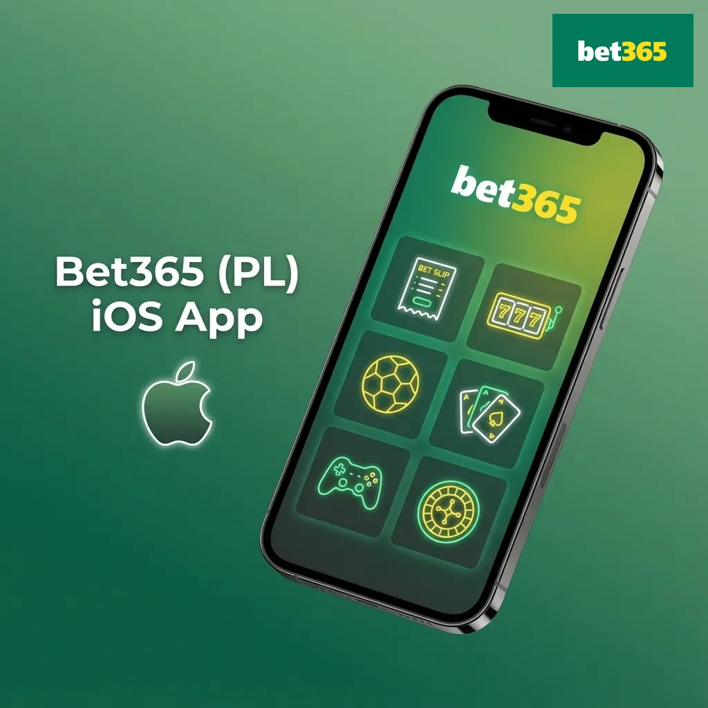 Bet365 (PL) iOS app screen on an iPhone, showing betting and casino options in a secure interface