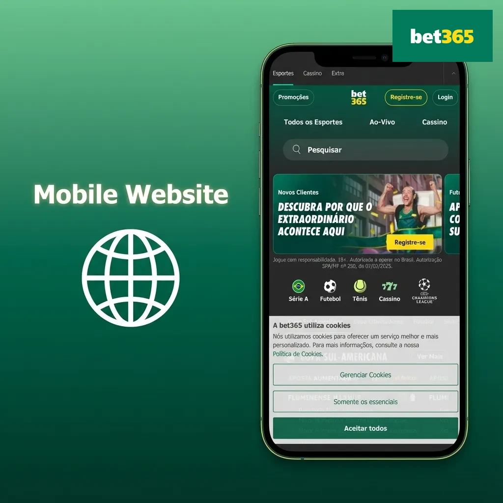 Smartphone showing Bet365 PL mobile website with touch-friendly menus and betting options in a browser, no app installed