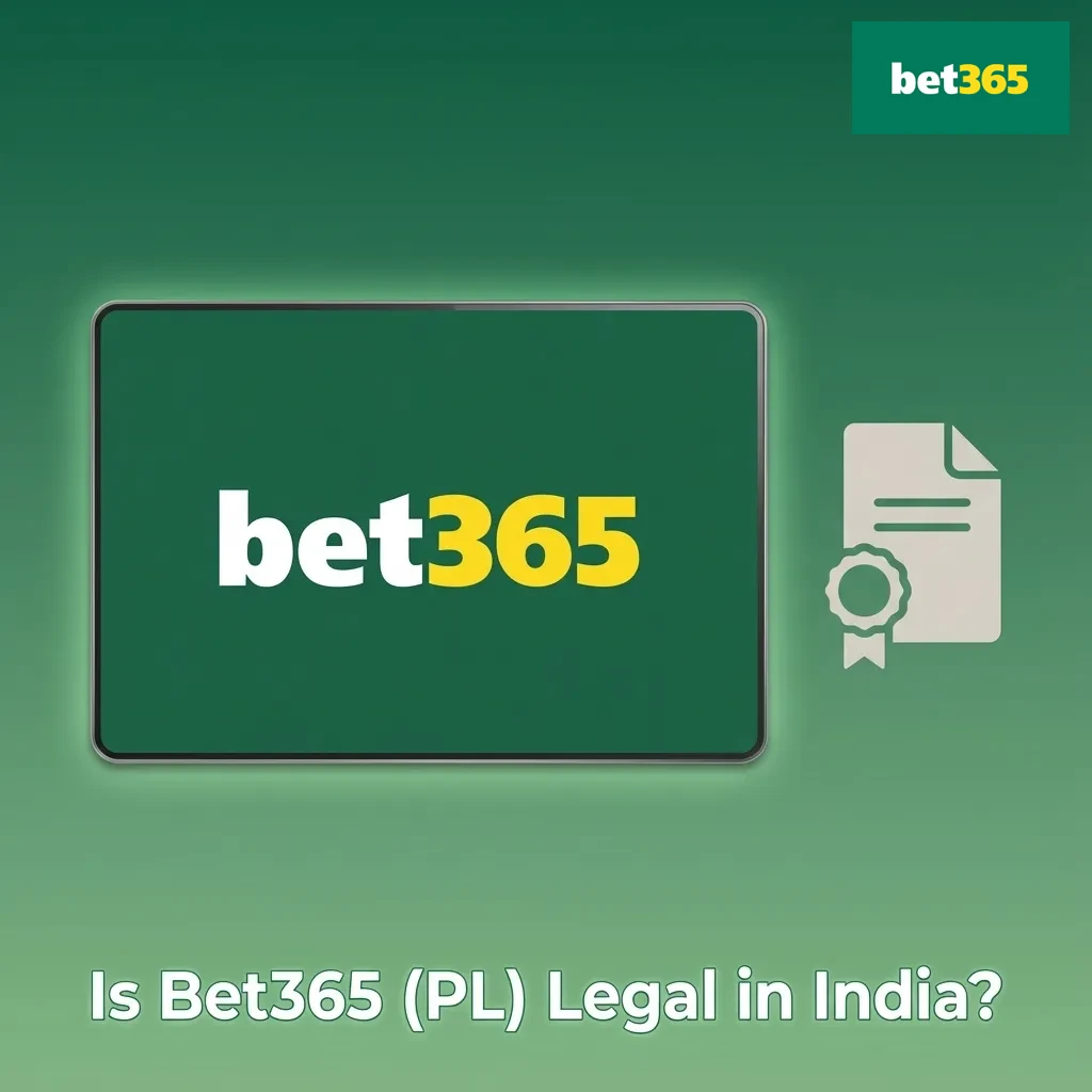 Illustration asking if Bet365 (PL) is legal in India, with legal icons and India map hinting at offshore licensing.