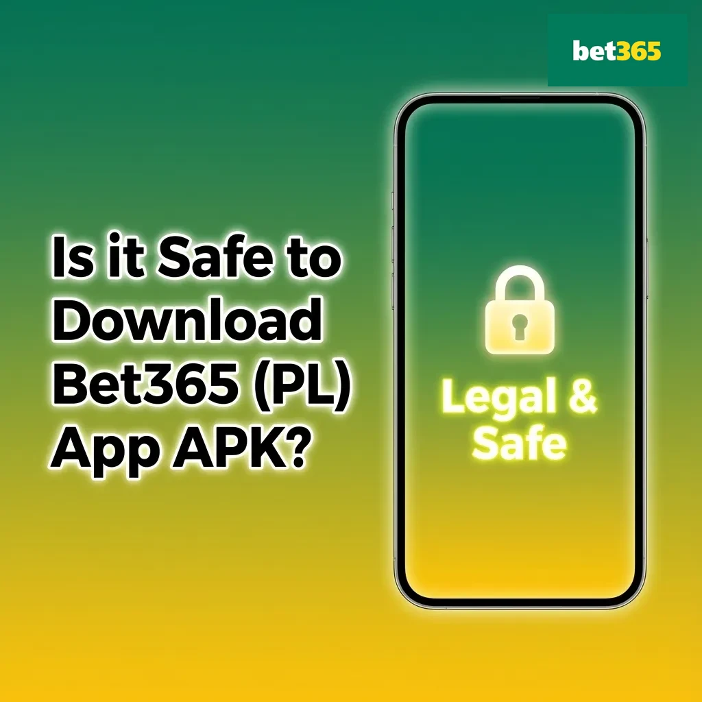 Illustration asking if downloading Bet365 (PL) app APK is safe, highlighting encryption and secure, licensed betting for adults.