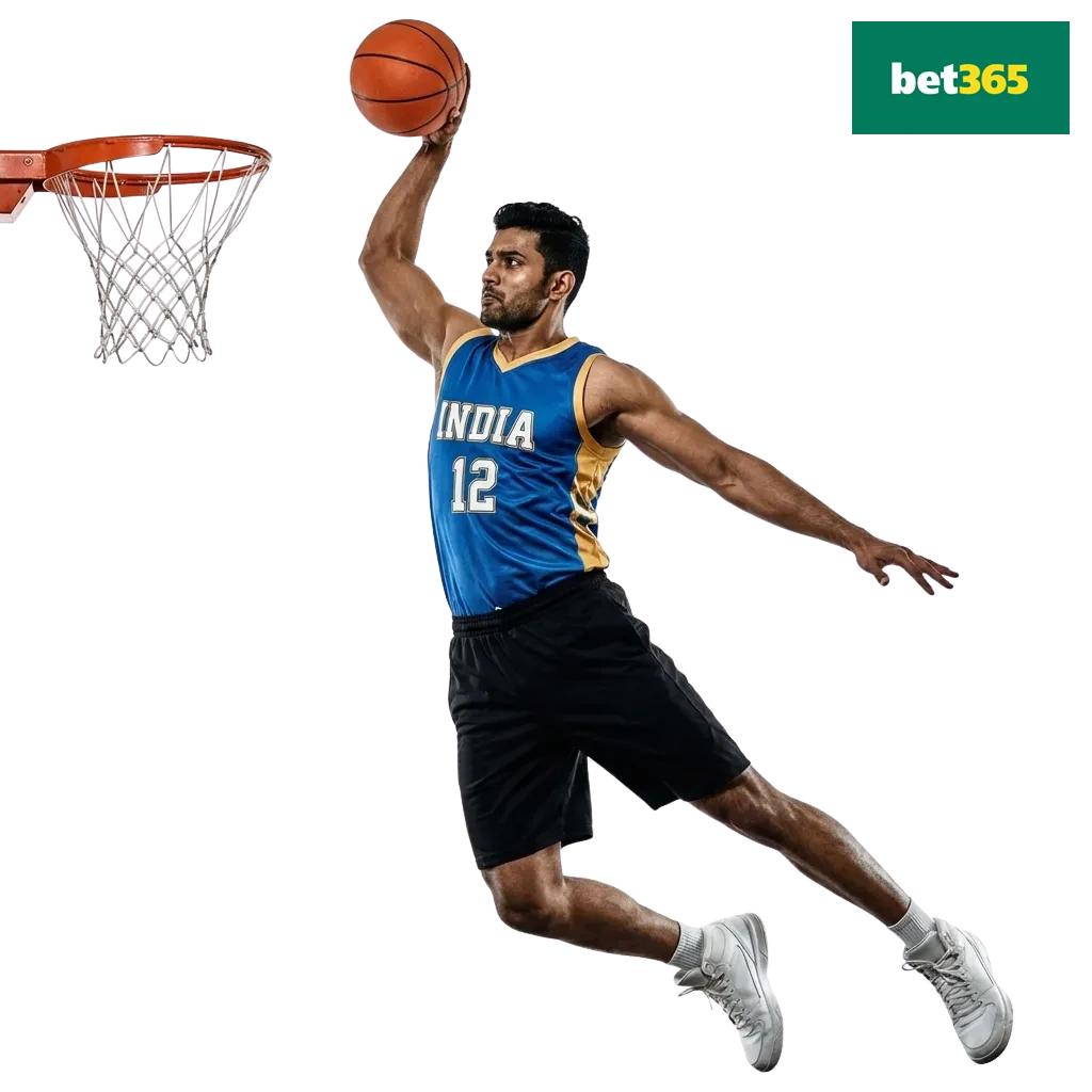 Bet365 basketball betting interface showing NBA games, point spreads, live odds, and betting markets for Indian users